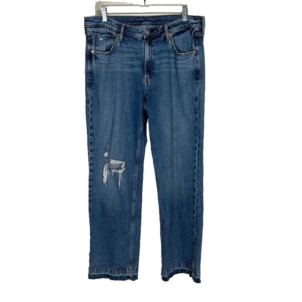 90's Gap Loose Mid Rise Womens Jeans Sz 31/ 12 R split leg raw hem distressed